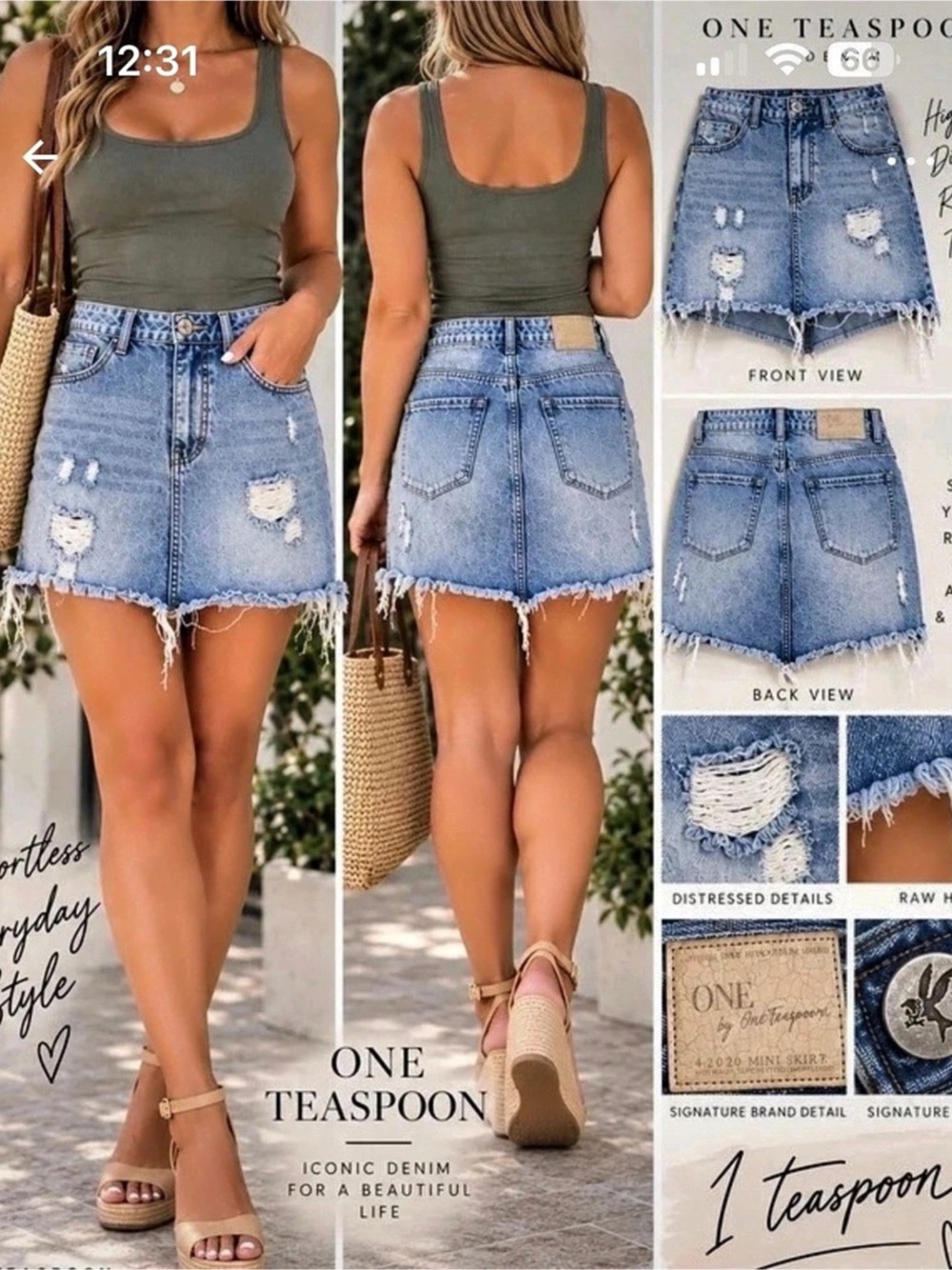 One Teaspoon Bandits Distressed Denim Skirt size 24